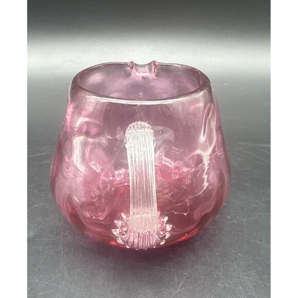 VTG Pilgrim Cranberry Pink Glass Swirl Creamer Pitcher Applied Handle 3.5” - Picture 2 of 7